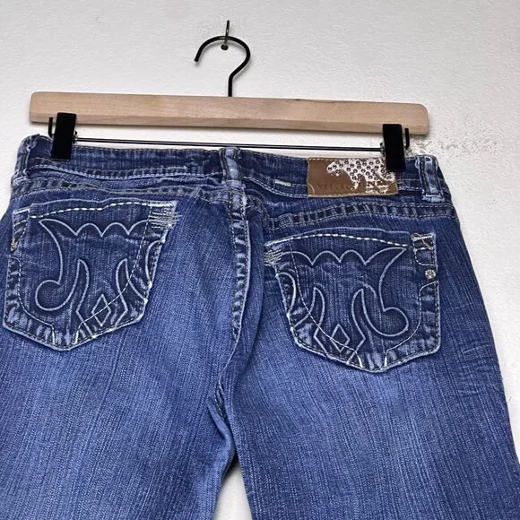 Y2K Mek Denim Jean Pant Women 30x34 Moscow Slim Boot Flared Distressed Blue - Picture 3 of 15